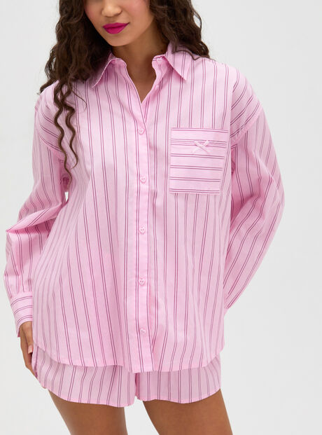 Striped oversized cotton short pyjama set
